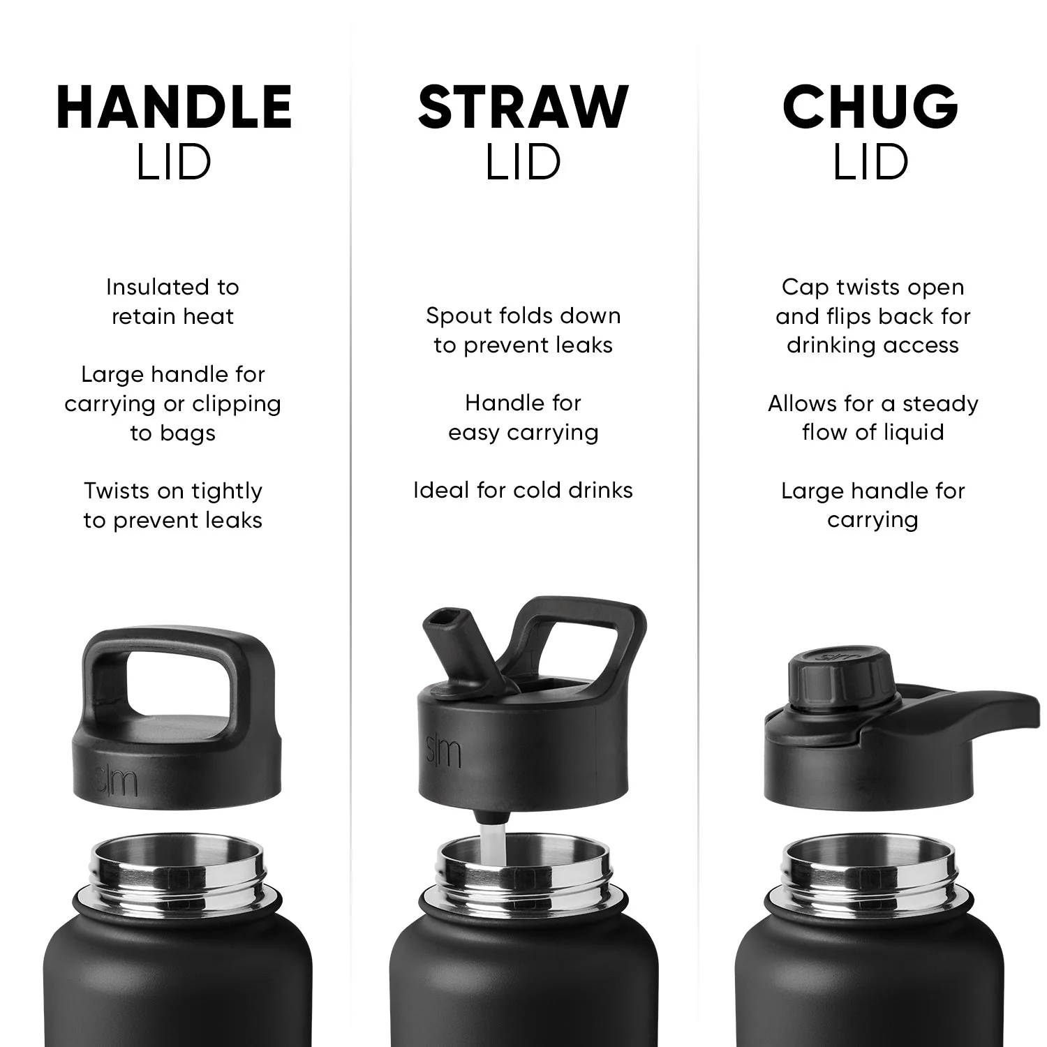 Summit Water Bottle with Straw Lid, Chug Lid, and Handle Lid - Image 2
